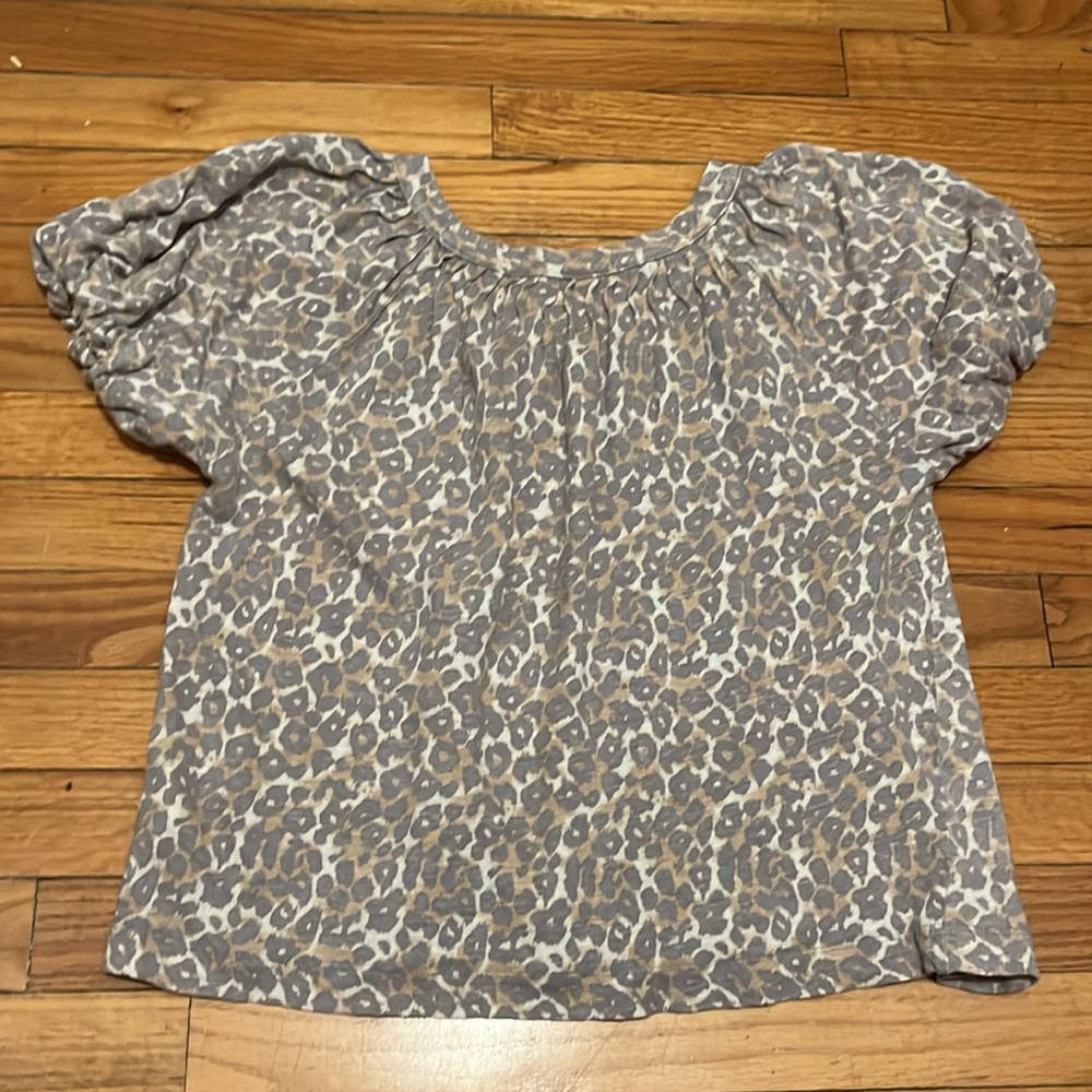 Anthropologie Maeve Linen Leopard Top Puff Sleeve - Picture 7 of 8